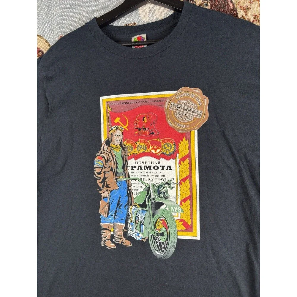 Harley Davidson Motorcycles Moscow Russia Biker Mens Size Large Graphic Soviet
